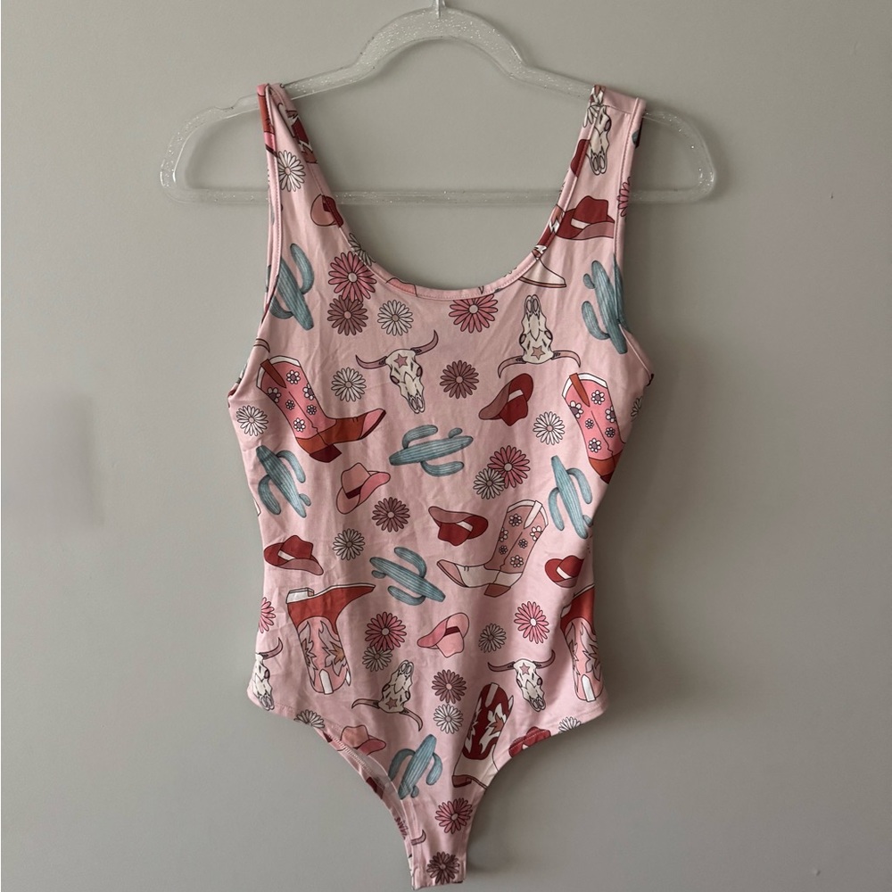 Girls' Pink Western Print One-Piece Bodysuit - Cute Cactus & Boots